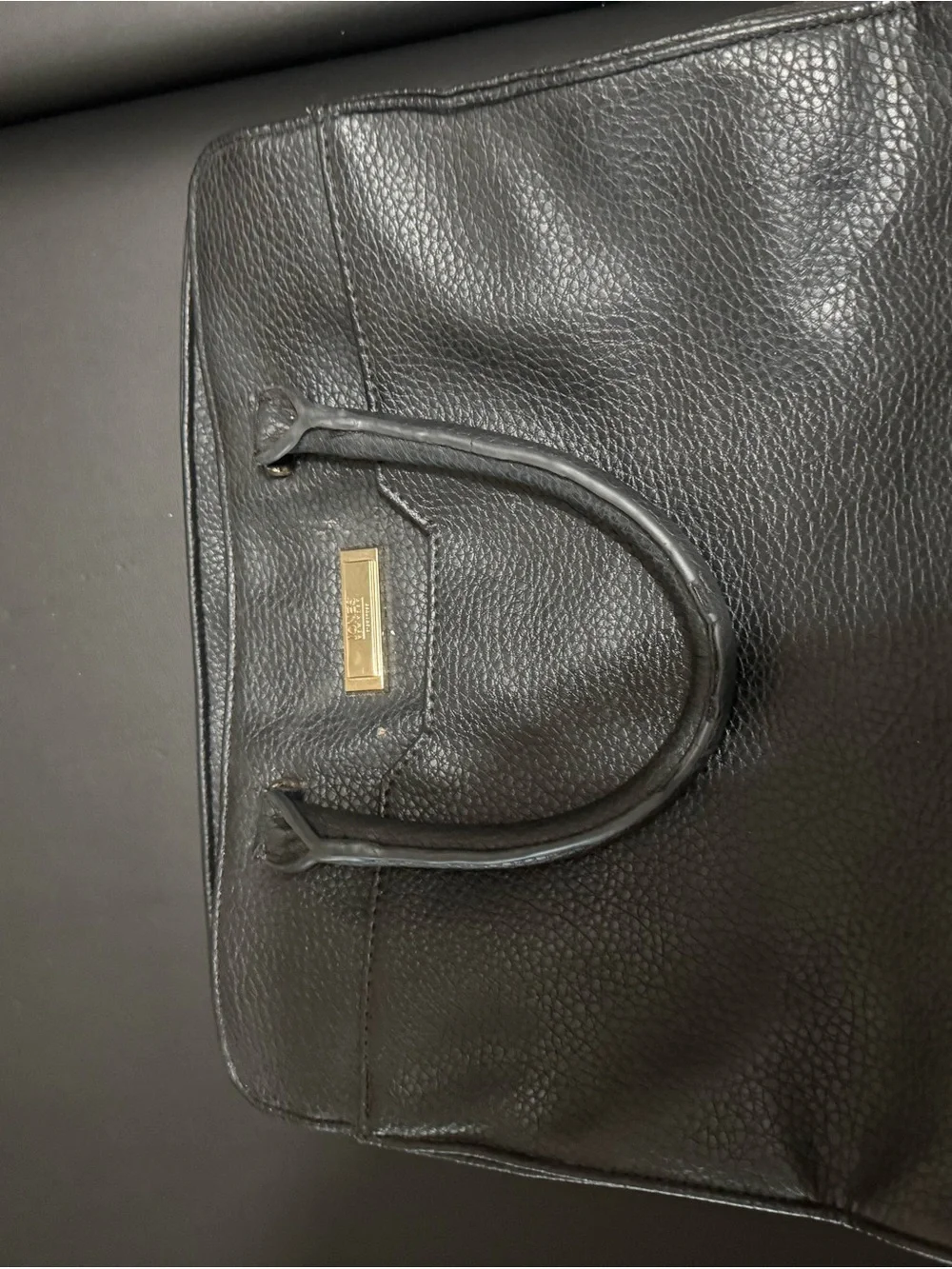 Jones New York Black Tote Handbag with Gold Plaque